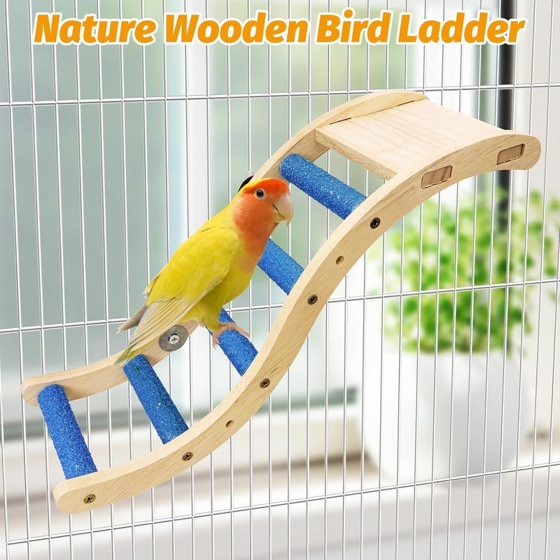 Hamiledyi Nature Wooden Bird Ladder Pet Parrots Climb Bridge Exercise Stands for Parakeet Climbing Chewing Bridge Bird Cage Accessories for Cockatiel Parakeet Lovebirds Budgie (Blue) - Image 2